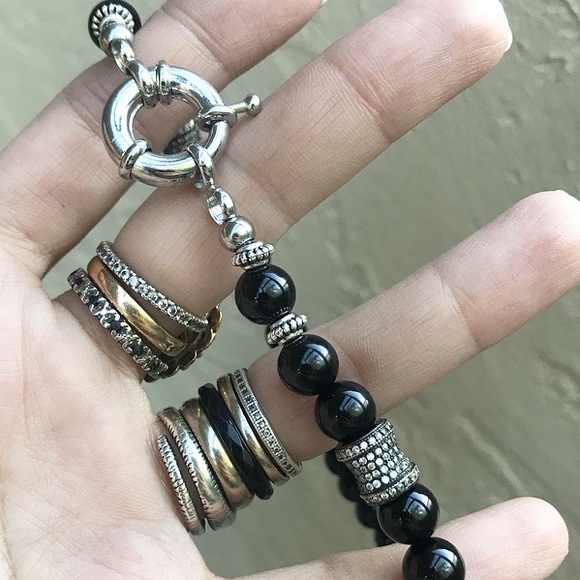 Genuine onyx fancy clasp rodhium cz charm choker - Picture 5 of 8